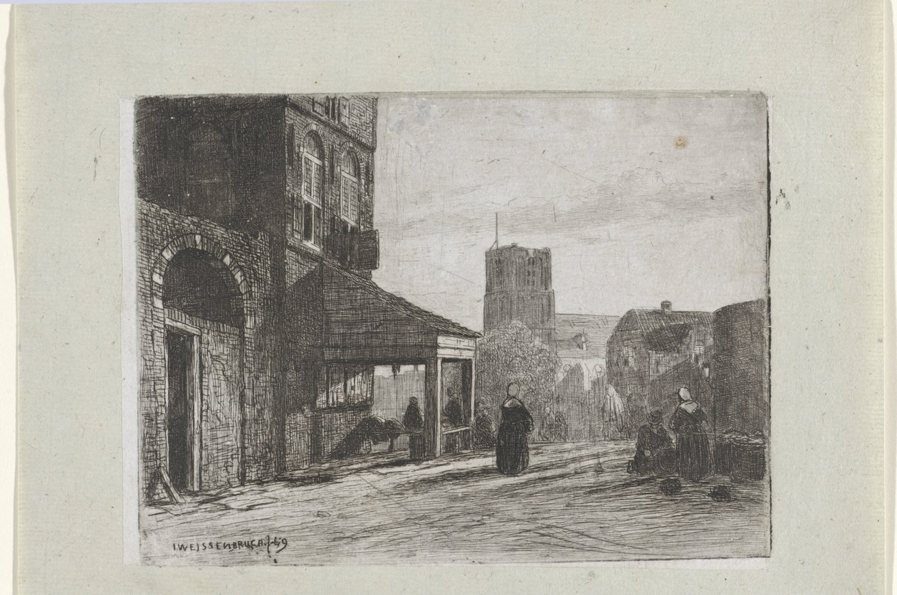 Utsikt över Sankt Martins kyrka i Woudrichem av Jan Weissenbruch