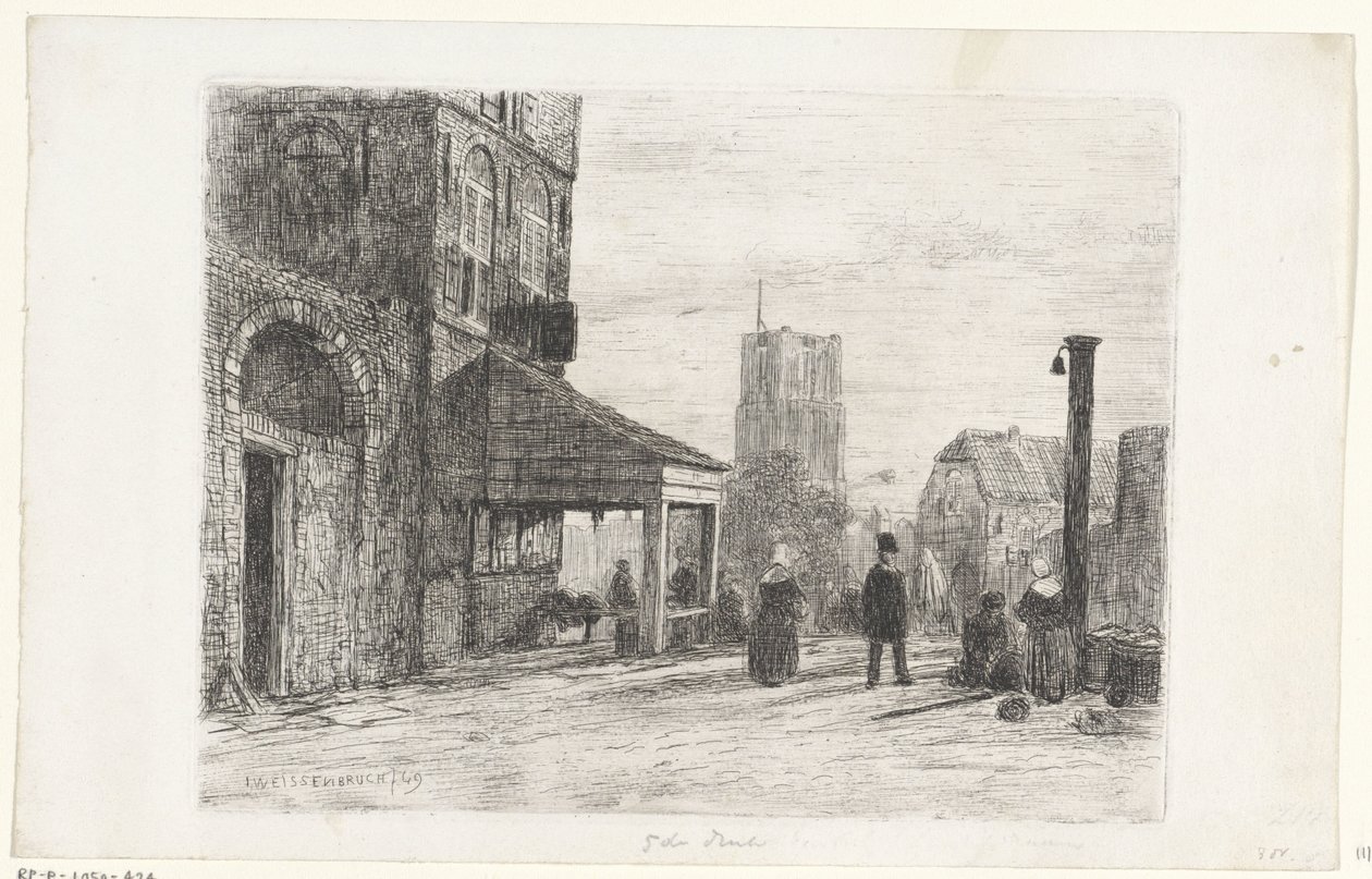 Utsikt över Sankt Martins kyrka i Woudrichem av Jan Weissenbruch