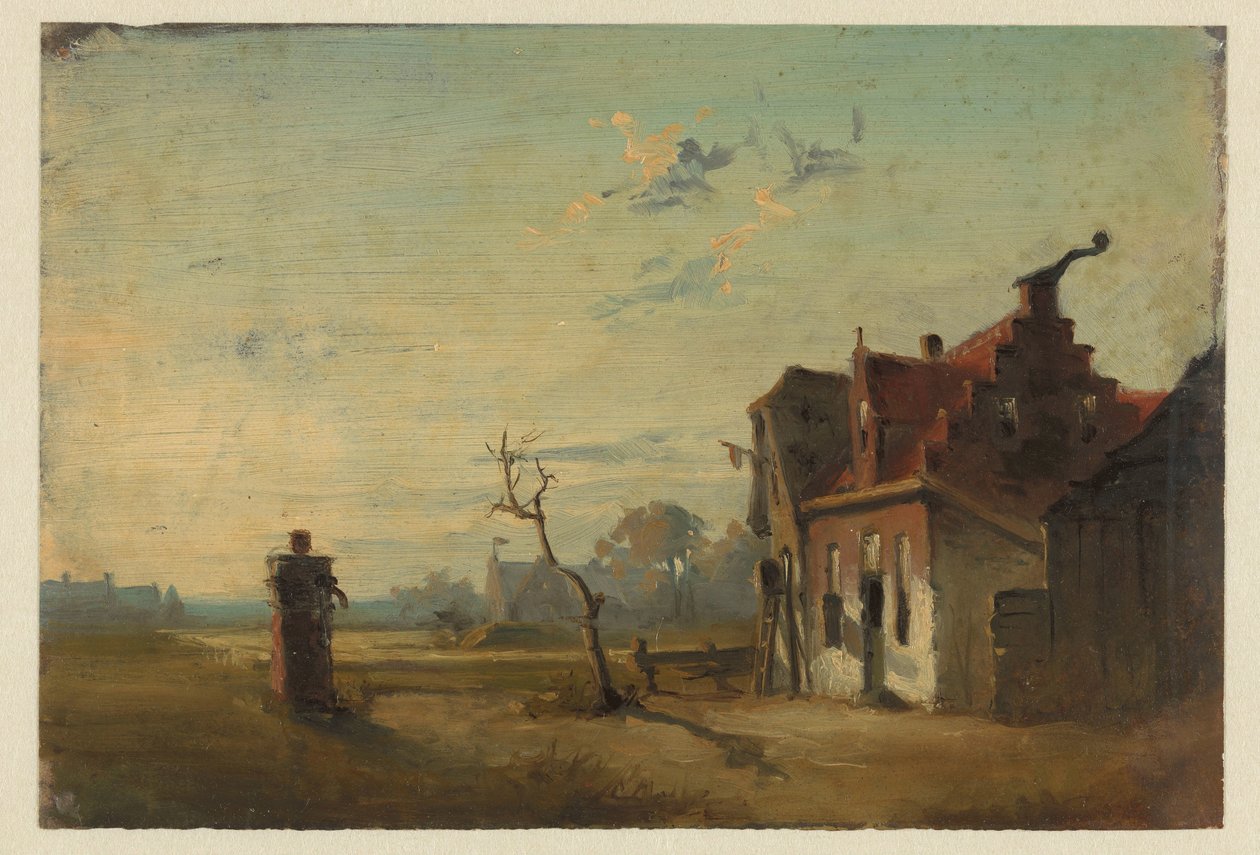 Landskap med bondgård och vattenpump av Jan Weissenbruch
