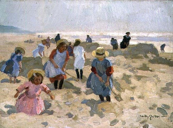 Barn som leker på stranden av Jan Willem Sluiter