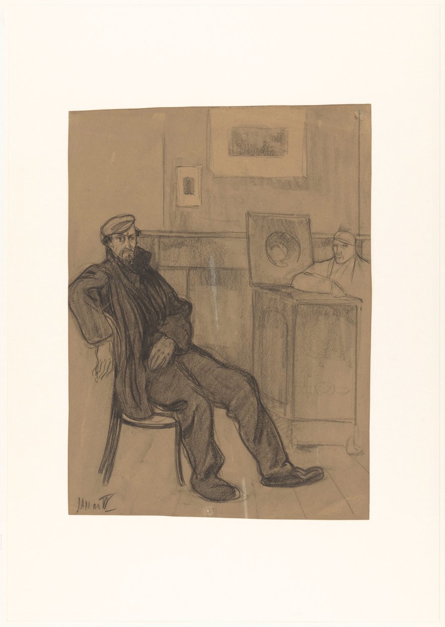 Man på stol av Jan de Waardt (signed by artist)