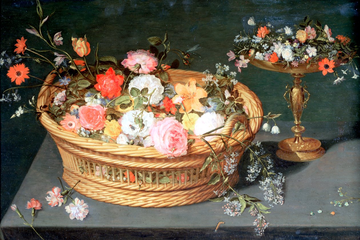 En korg med blommor, c1590-1625 av Jan the Elder Brueghel