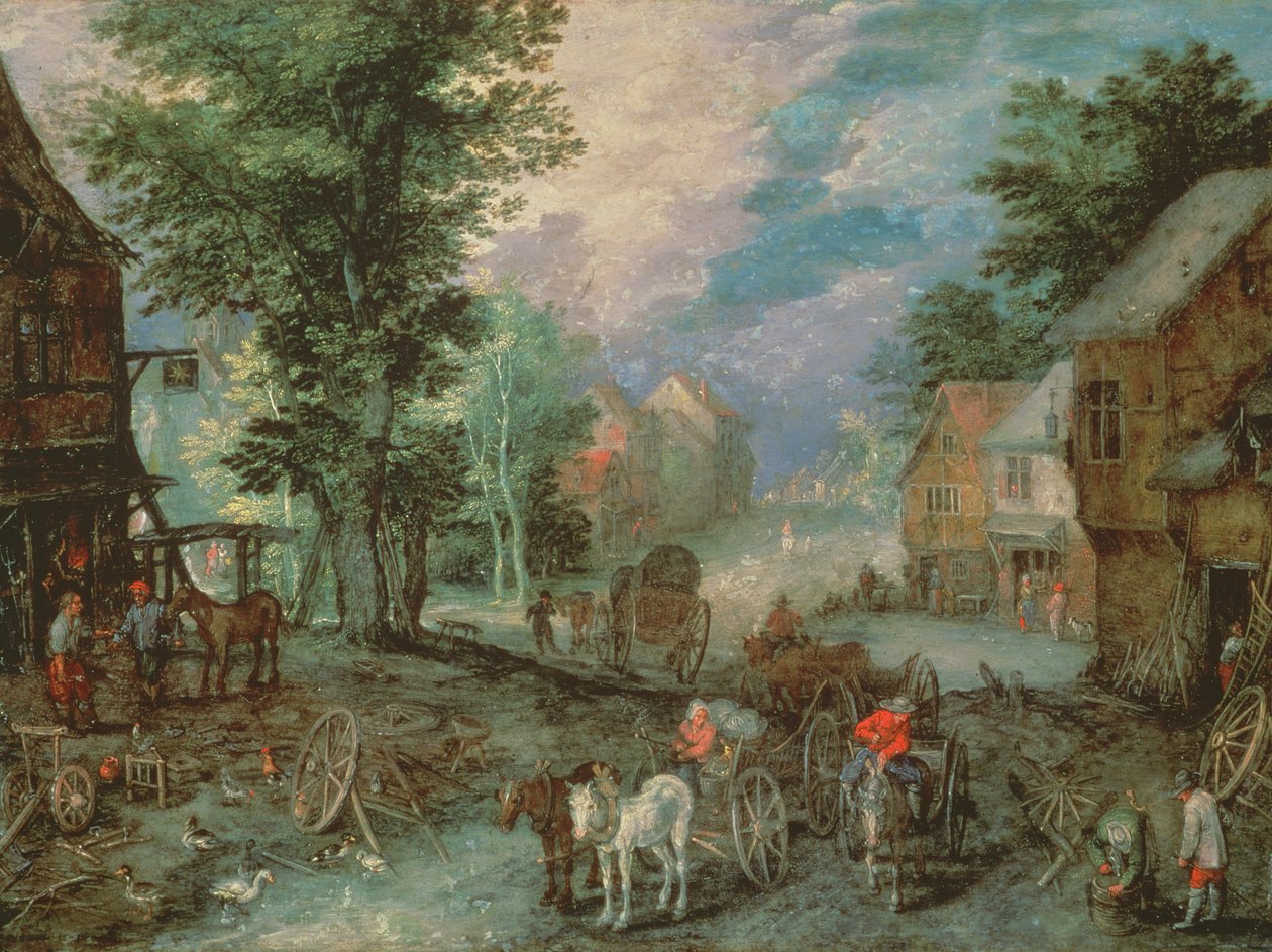 Entrén till en by av Jan the Elder Brueghel
