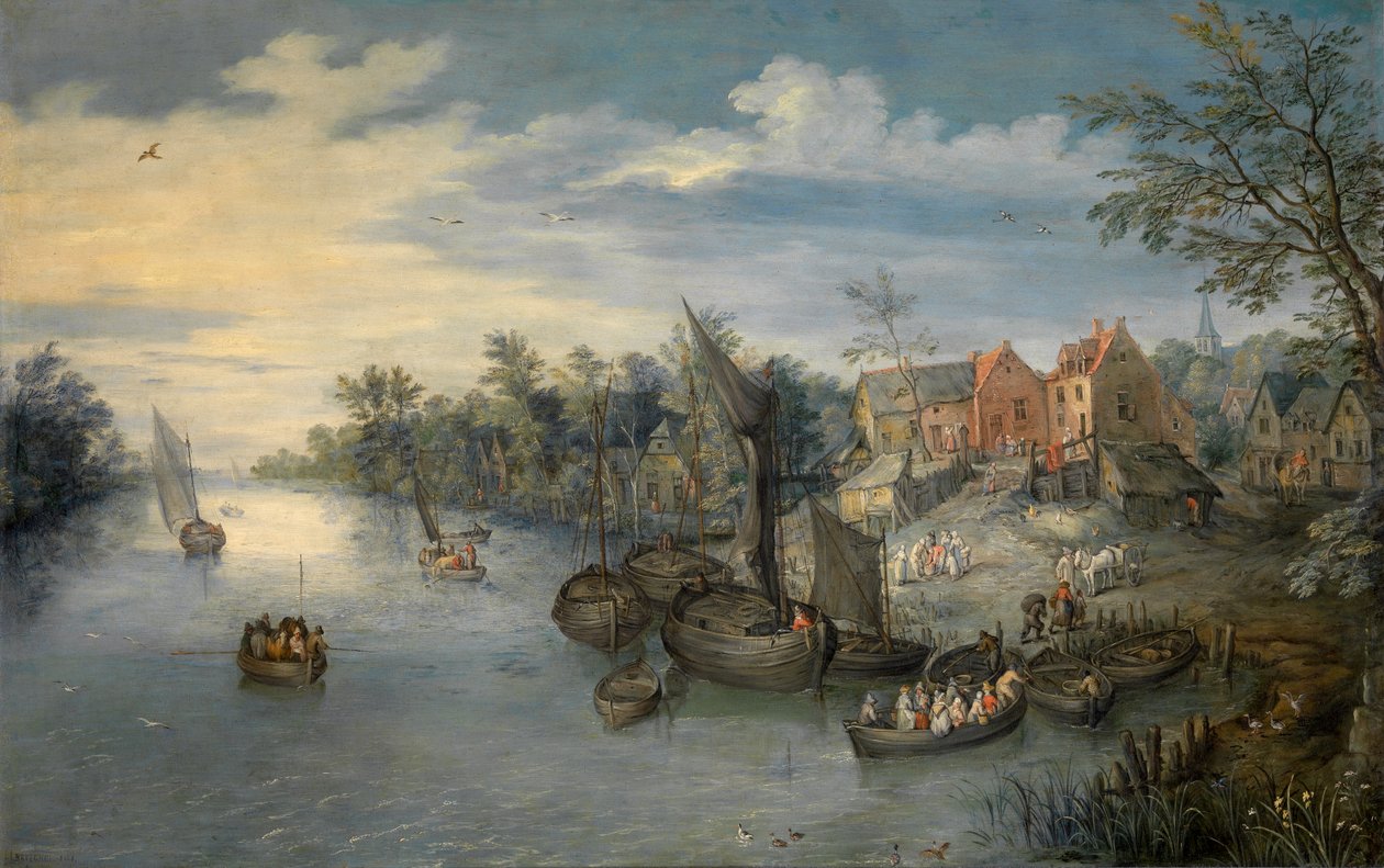 Landskap vid floden av Jan the Elder Brueghel