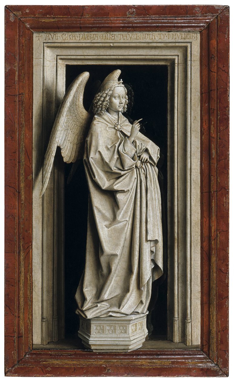 Bebådelsens diptyk, vänster panel, 1434-1435 av Jan van Eyck
