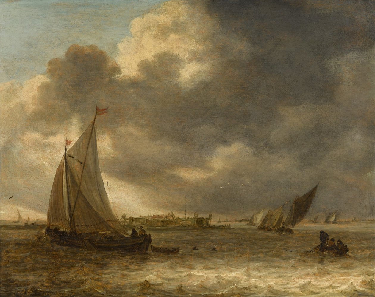 Ett flodlandskap med segelfartyg av Jan van Goyen