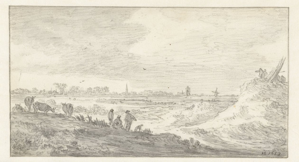 Landskap med figurer på en dyn av Jan van Goyen