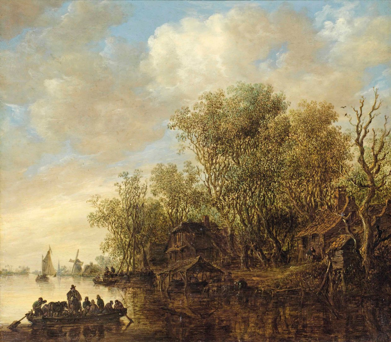 Flodlandskap med en färja av Jan van Goyen