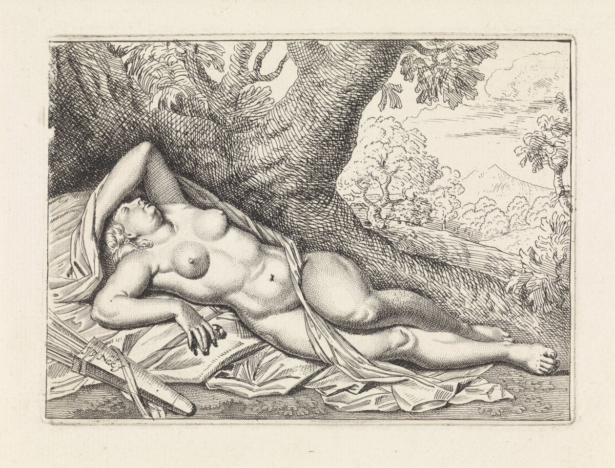 Sover Diana i landskapet av Jan van Neck