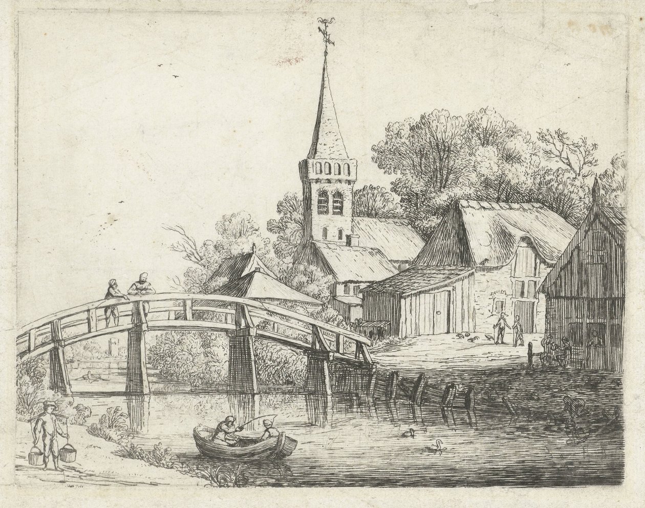 Landskap med träbro av Jan van de Cappelle