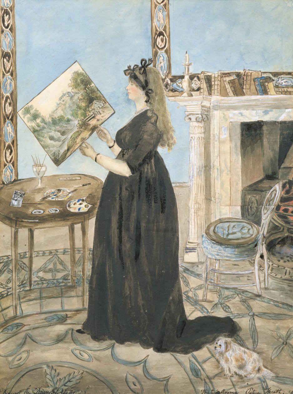 Porträtt av Elizabeth Anne Fordyce (målar akvarelllandskap) i Little Sitting Room på Putney Hill, 1796 (wc med penna och bläck på papper) av Jane Maxwell Fordyce