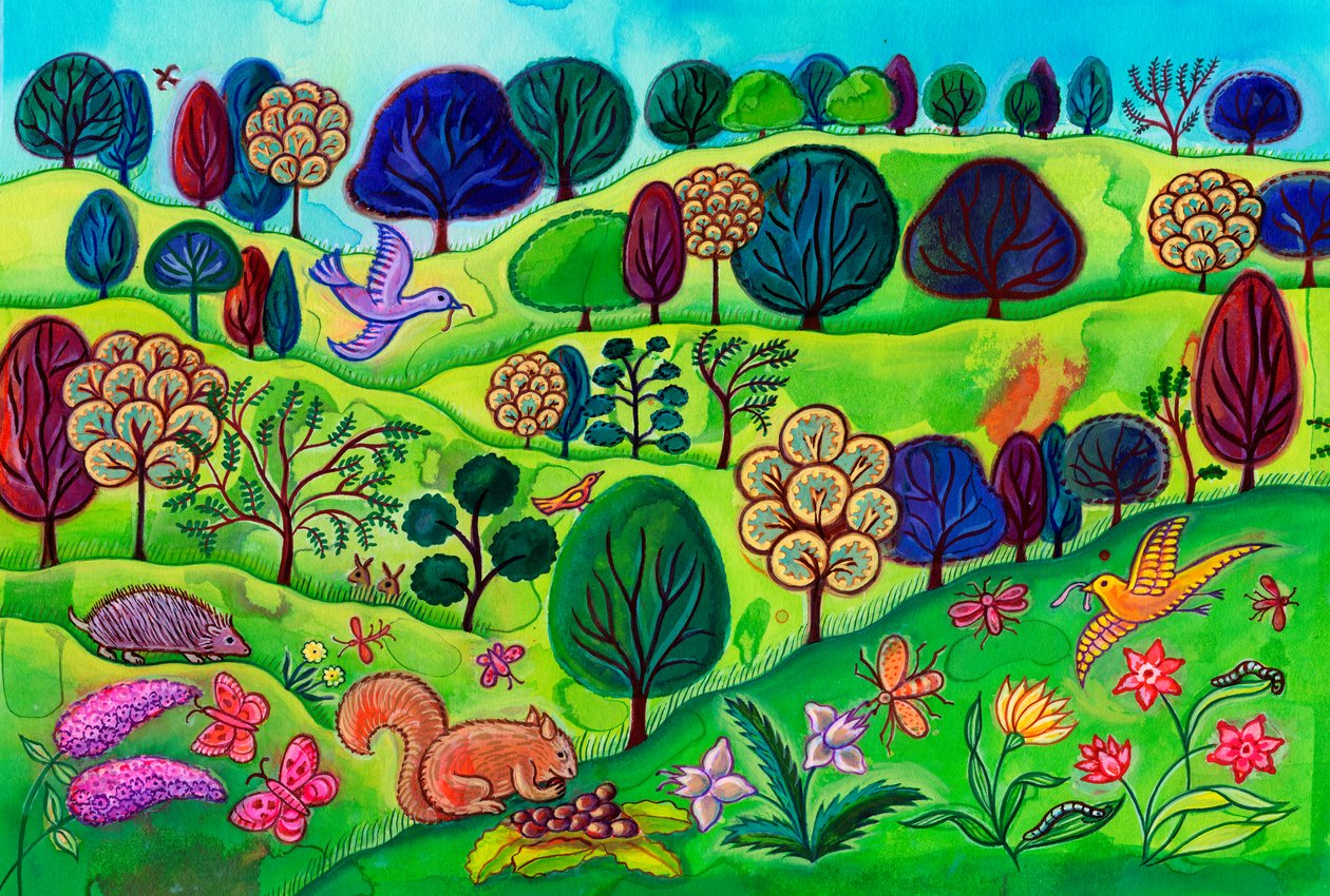 Landsbygdslandskap med ekorre, 2002 (målning) av Jane Tattersfield