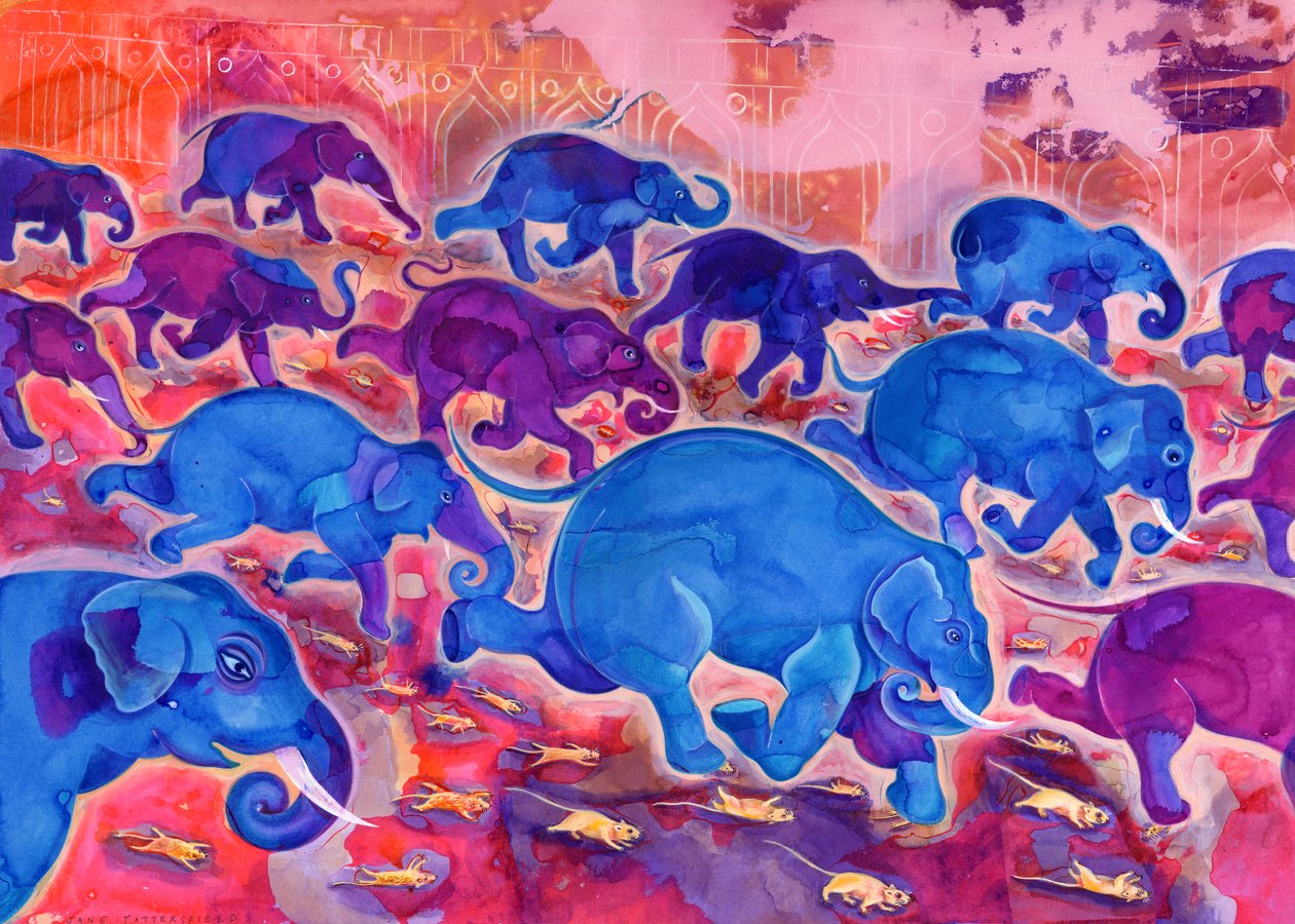 Elephants, 1998, (bläck och gouache) av Jane Tattersfield