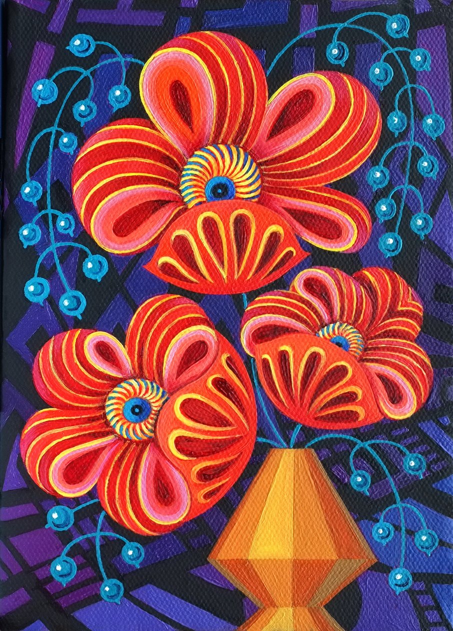 Röda blommor med bär, 2016, av Jane Tattersfield