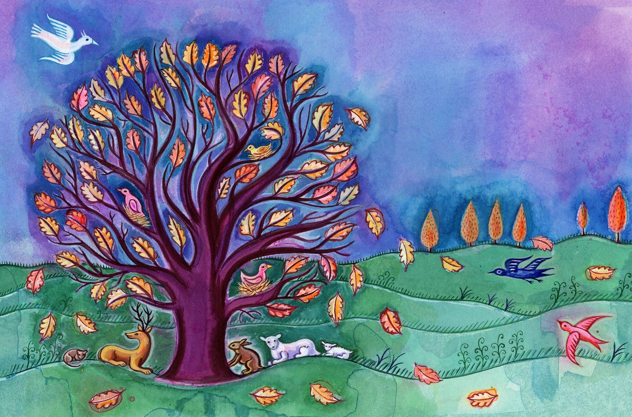 Träd på hösten, 2002, (bläck och gouache) av Jane Tattersfield