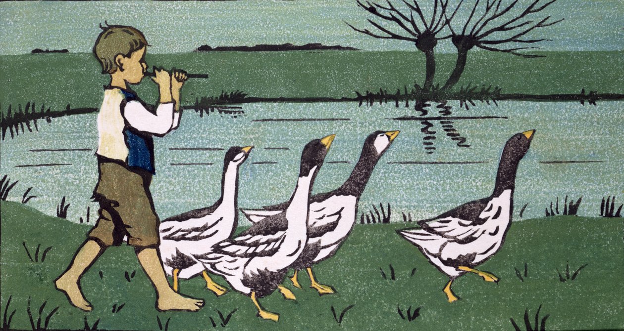 Processionen (träsnitt på papper) av Janet Fisher