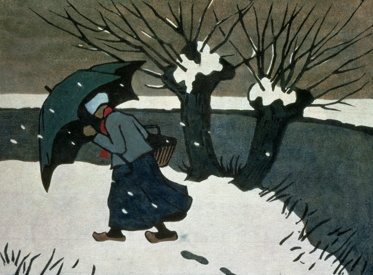The Snow Storm (träsnitt på papper) av Janet Fisher