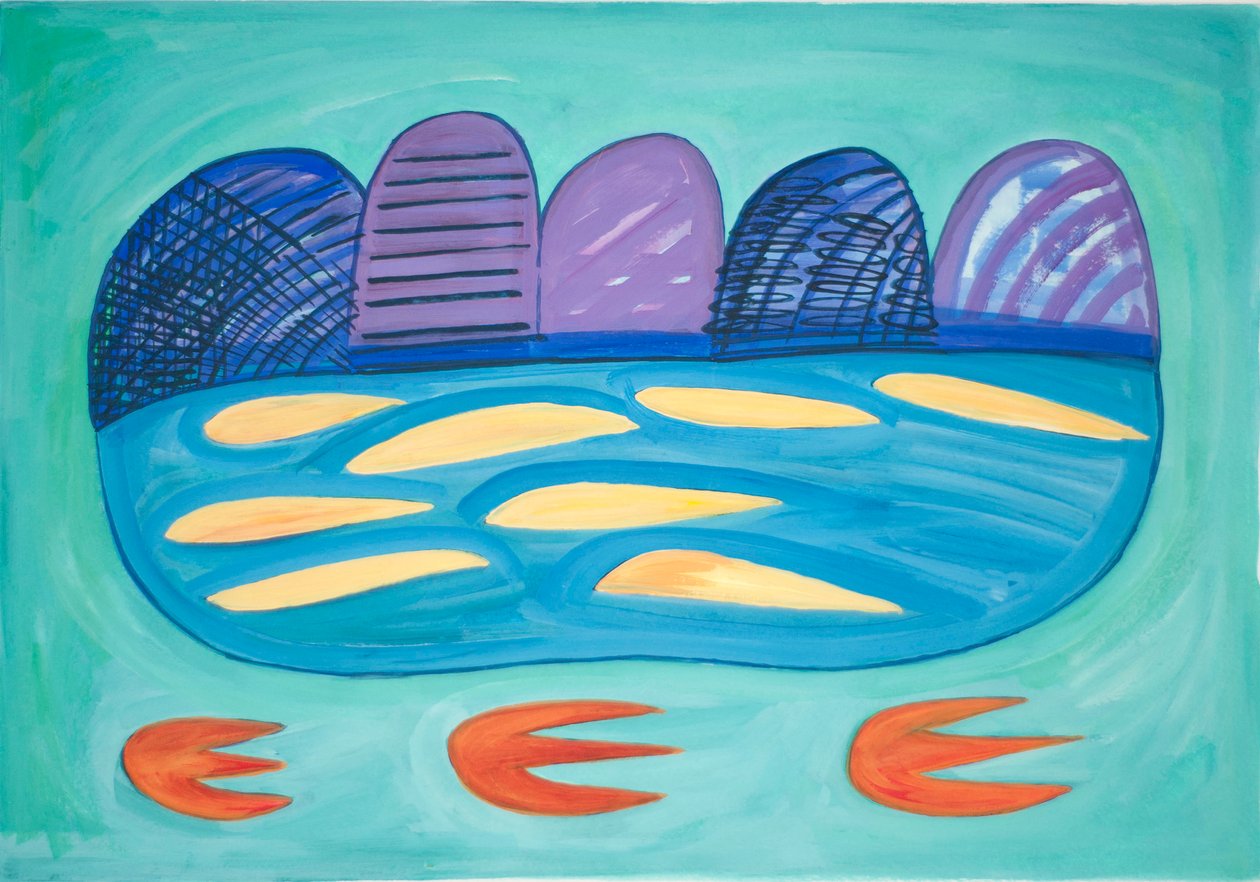 Mountains and Loch, 2015 (akvarell och gouache) av Janet McKenzie