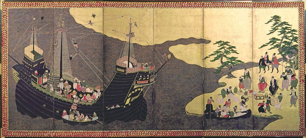 Portugisernas ankomst till Japan 1640 av Japanese School