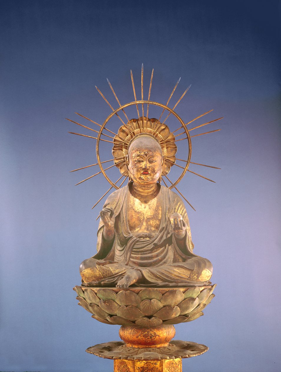 Jizo Bosatsu (Ksitigarbha), Kamakura-perioden (1185-1333), andra hälften av 1200-talet (trä, lack och bladguld) (se även 394838) av Japanese School