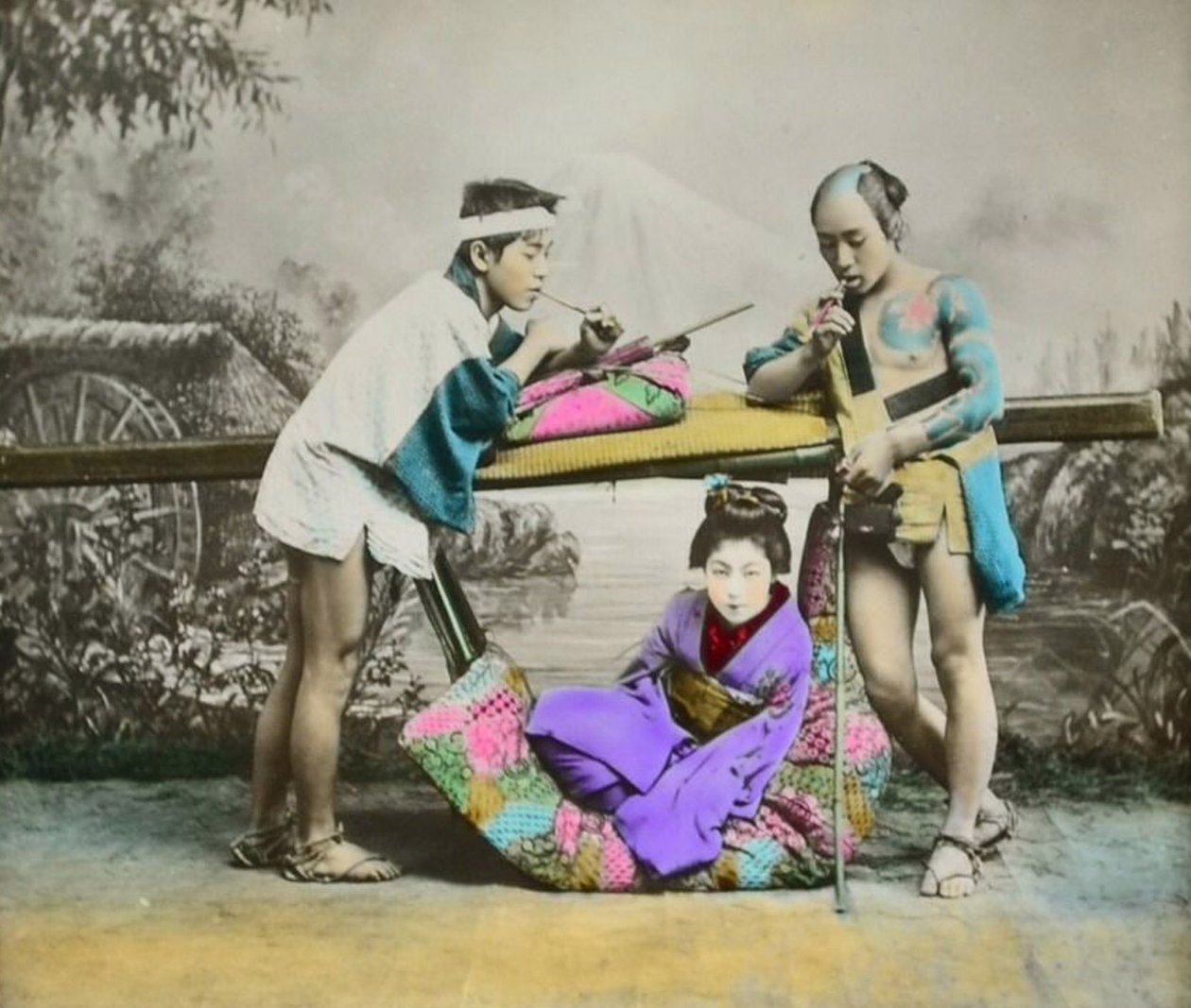 Handfärgat japanskt albumintryck, c.1880 av Japanese Photographer