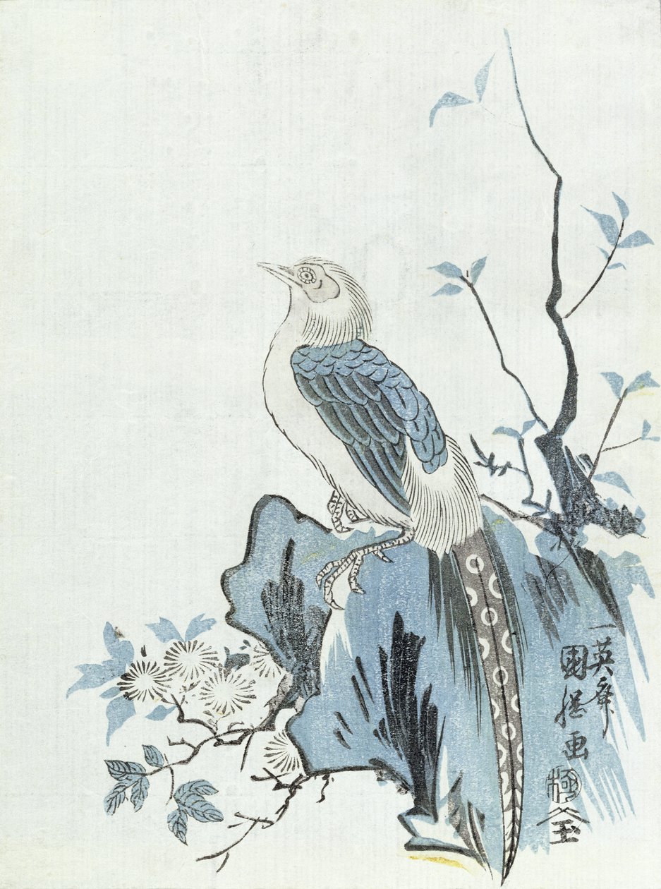 Bird on a Rock (träblocktryck) av Japanese School