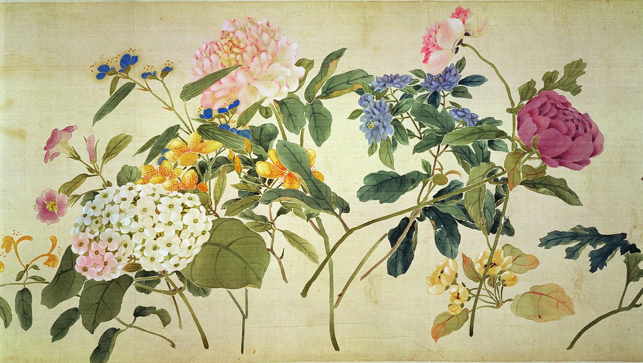 Botanisk studie av blommor (wc på siden) av Japanese School