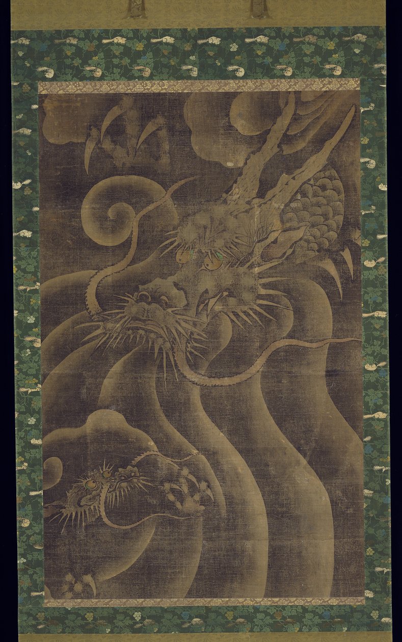 Dragon (bläck & färg på siden) av Japanese School