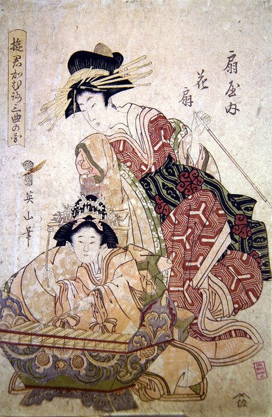 Musiker (träsnitt i färg) av Japanese School