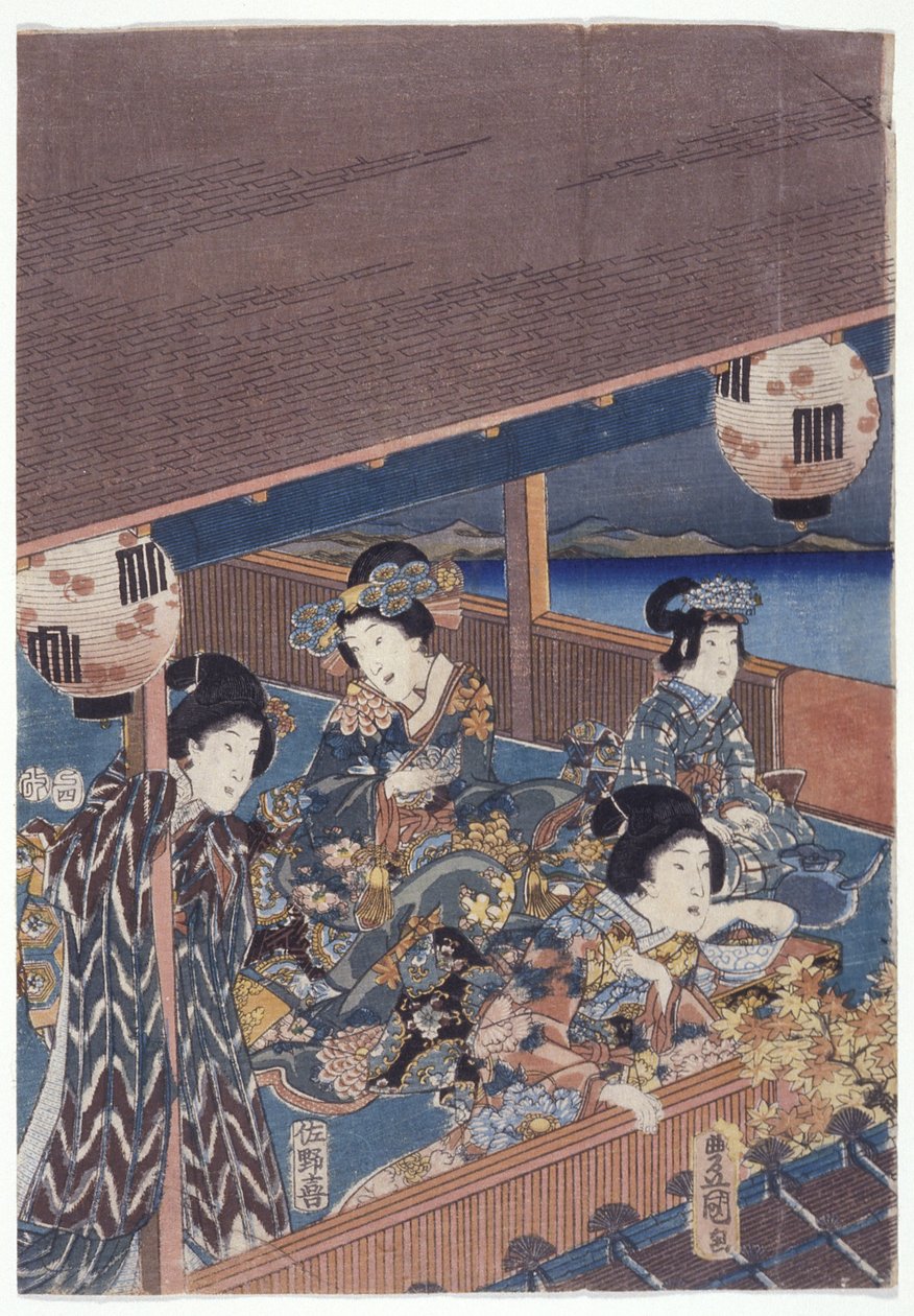 Del av Genji Triptych (träsnitt i färg) av Japanese School
