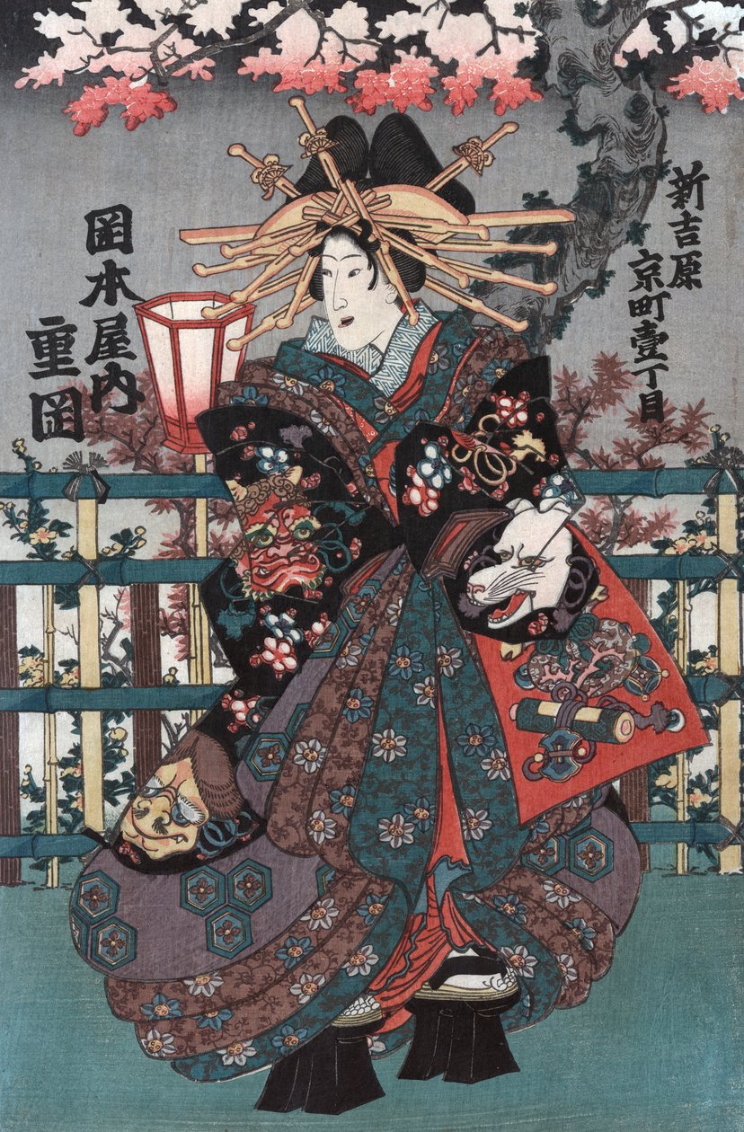 Höger panel från en japansk kurtisantriptyk av Japanese School