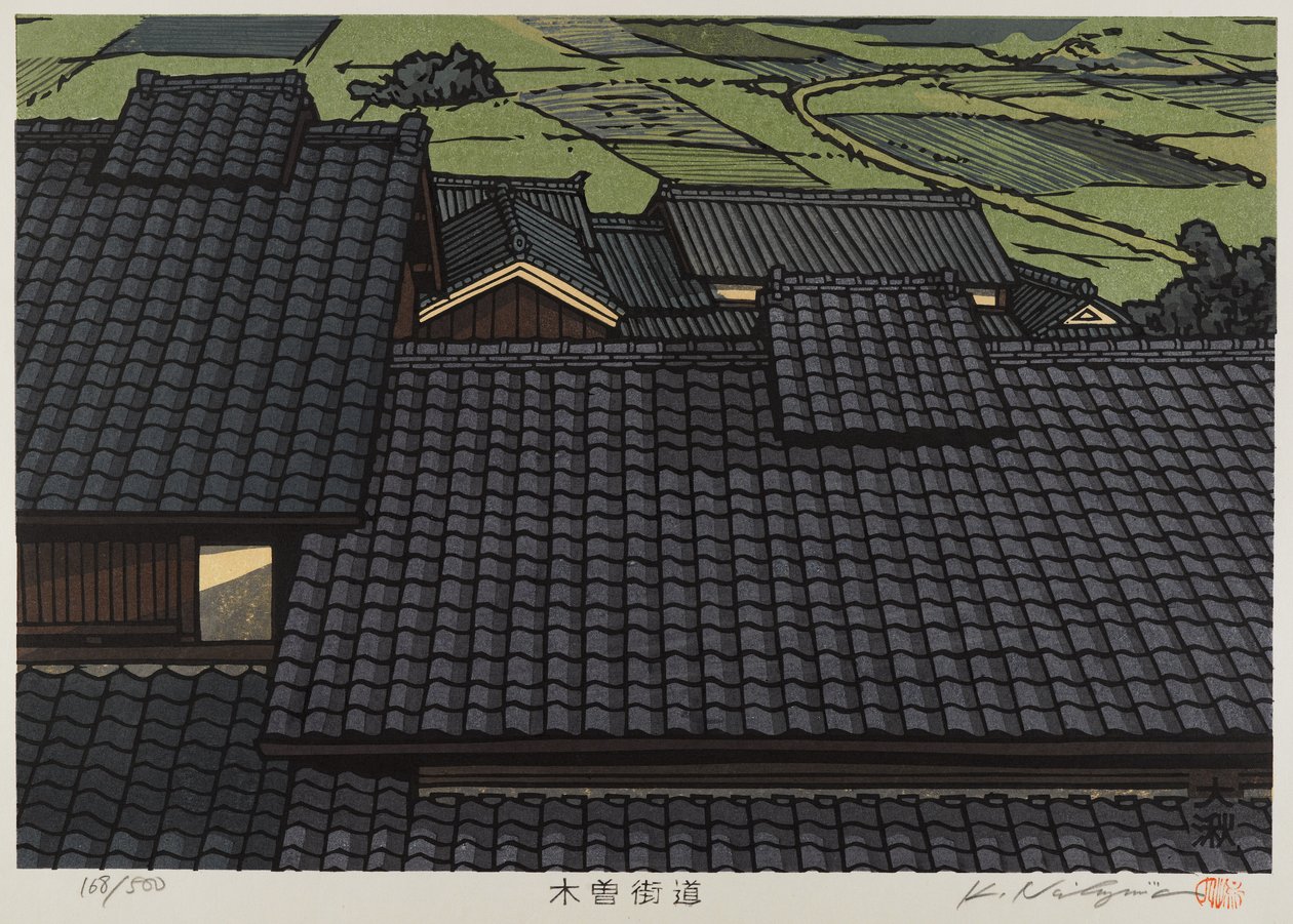 Tak från serien Kisokaido (trätryck i färg) av Japanese School