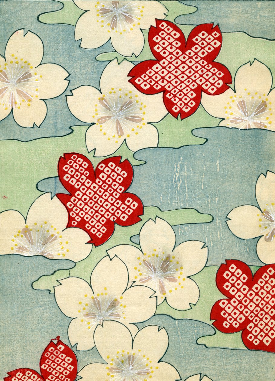 färg träblock tryck av Dogwood Blossoms av Japanese School