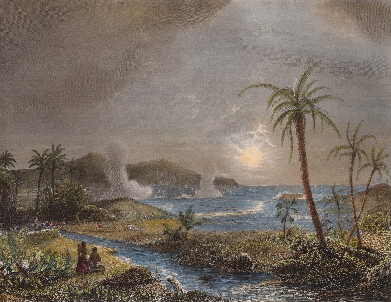 Slaget vid Martinique 1674, graverat av Chavane (färggravyr) av Jean Antoine Theodore Gudin