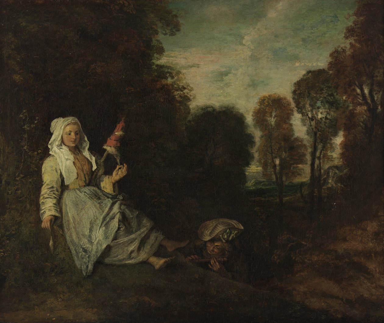 Kvällslandskap med Spinner av Jean Antoine Watteau