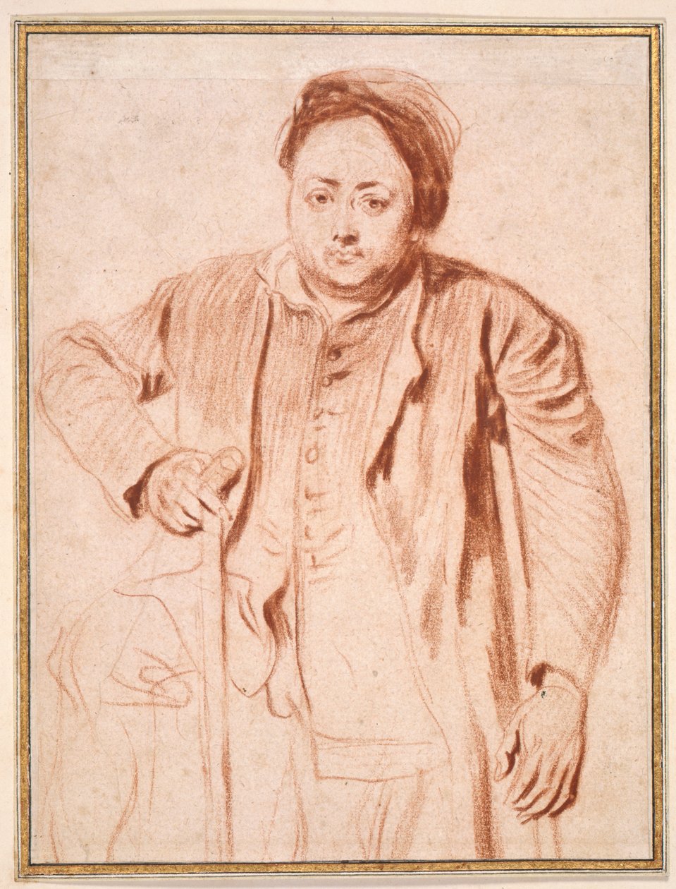 Porträtt av Antoine de la Roque (rödkrita på papper) av Jean Antoine Watteau