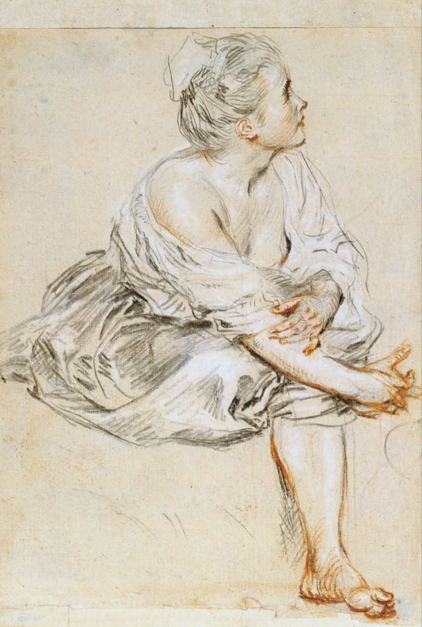 Sittande ung kvinna av Jean Antoine Watteau