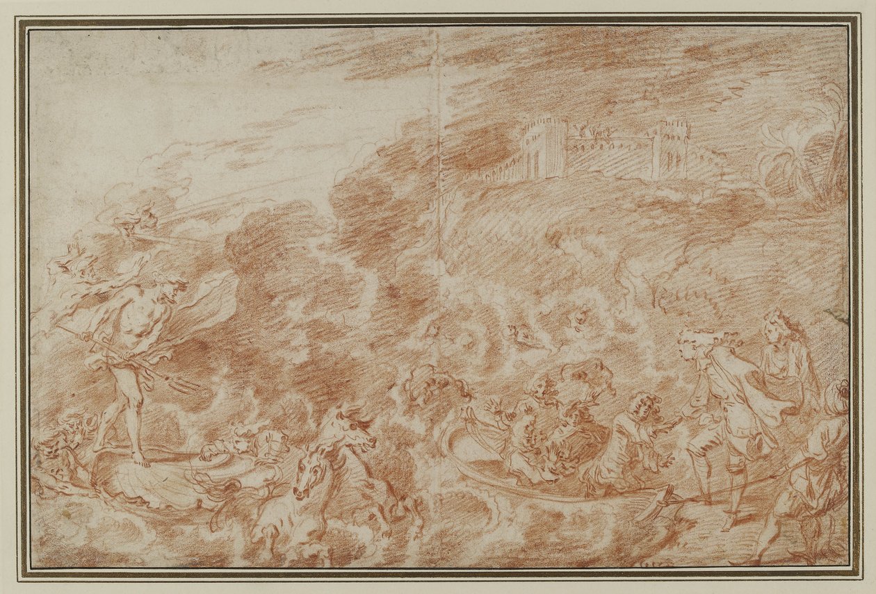 Storm at Sea (röd krita på papper) av Jean Antoine Watteau