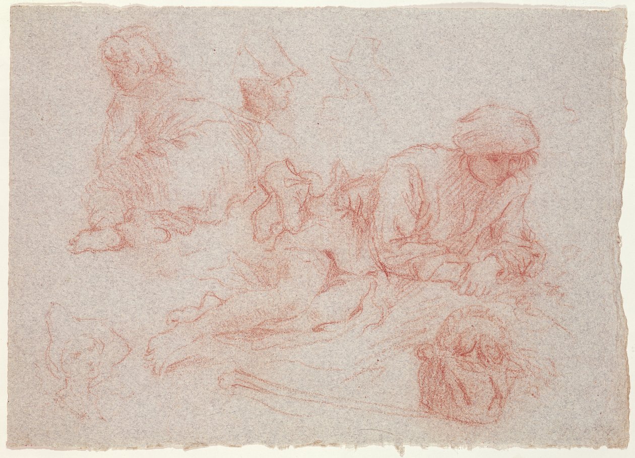 Studie av en liggande man (röd krita på papper) av Jean Antoine Watteau