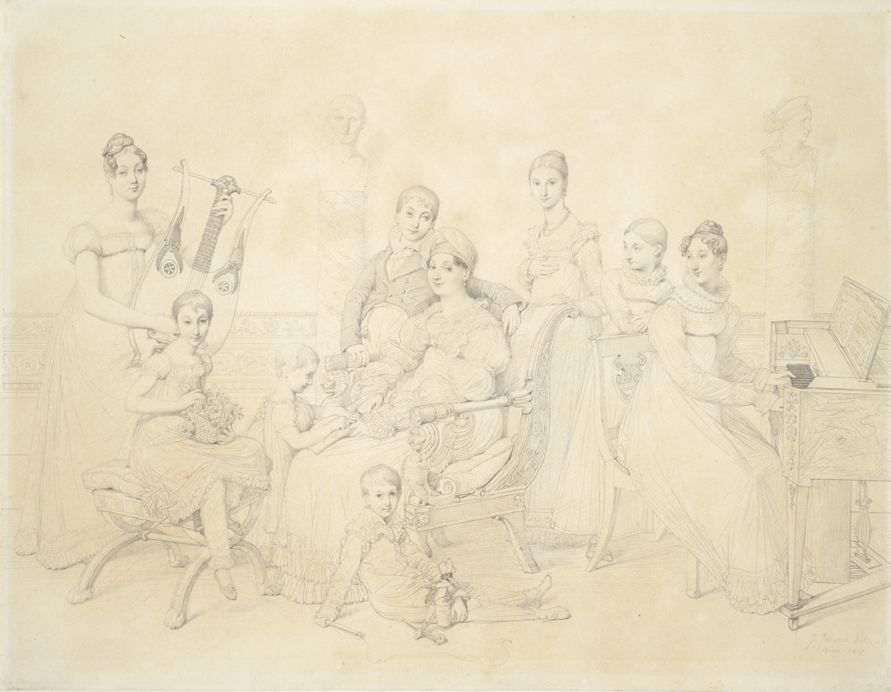 Porträtt av Lucien Bonapartes familj, 1815 (grafit på papper) av Jean Auguste Dominique Ingres