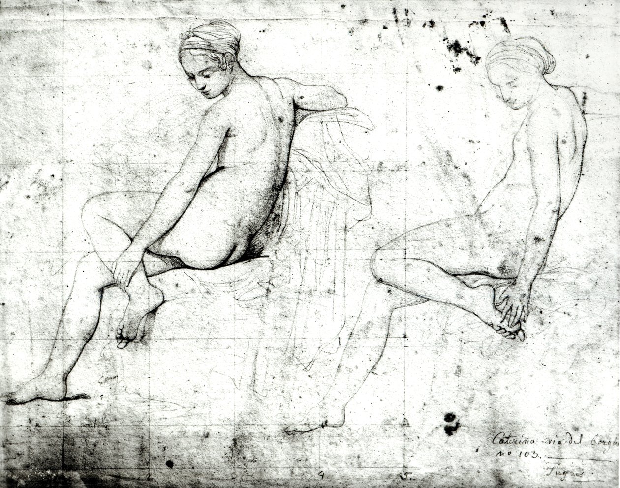 Studie för det turkiska badet (grafit på papper) av Jean Auguste Dominique Ingres