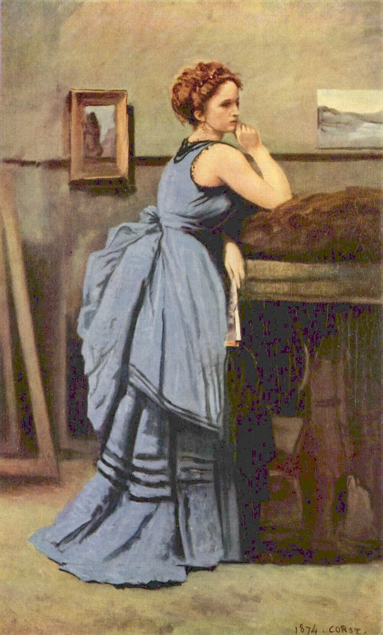 Frau in Blau av Jean Baptiste Camille Corot
