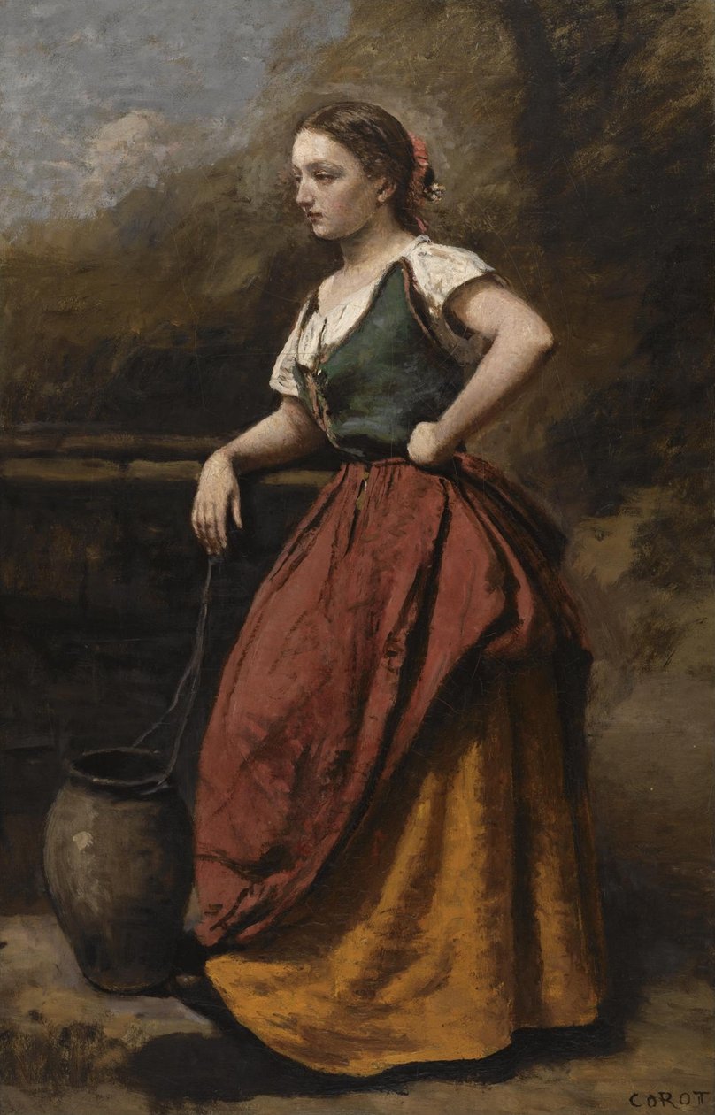 Ung kvinna vid fontänen av Jean Baptiste Camille Corot