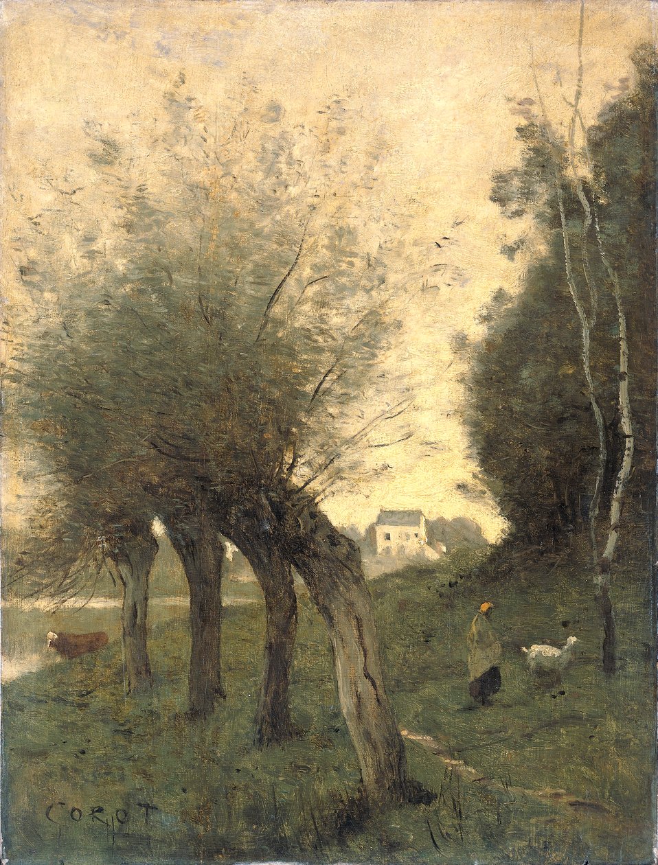 Landschap met knotwilgen av Jean Baptiste Camille Corot