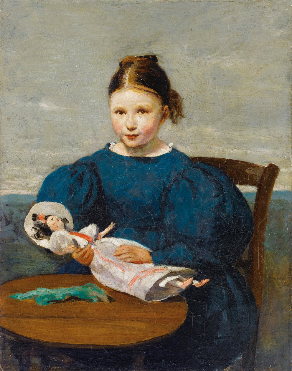 Liten flicka med en docka av Jean Baptiste Camille Corot