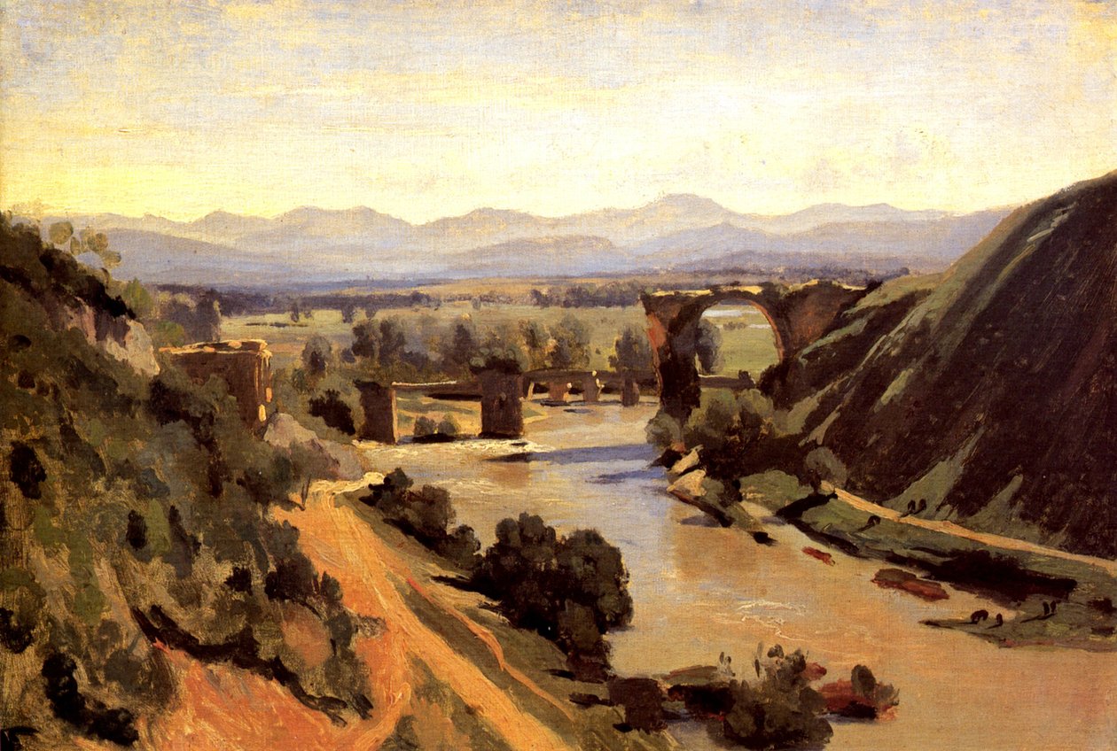 The Augustan Bridge at Narni av Jean Baptiste Camille Corot
