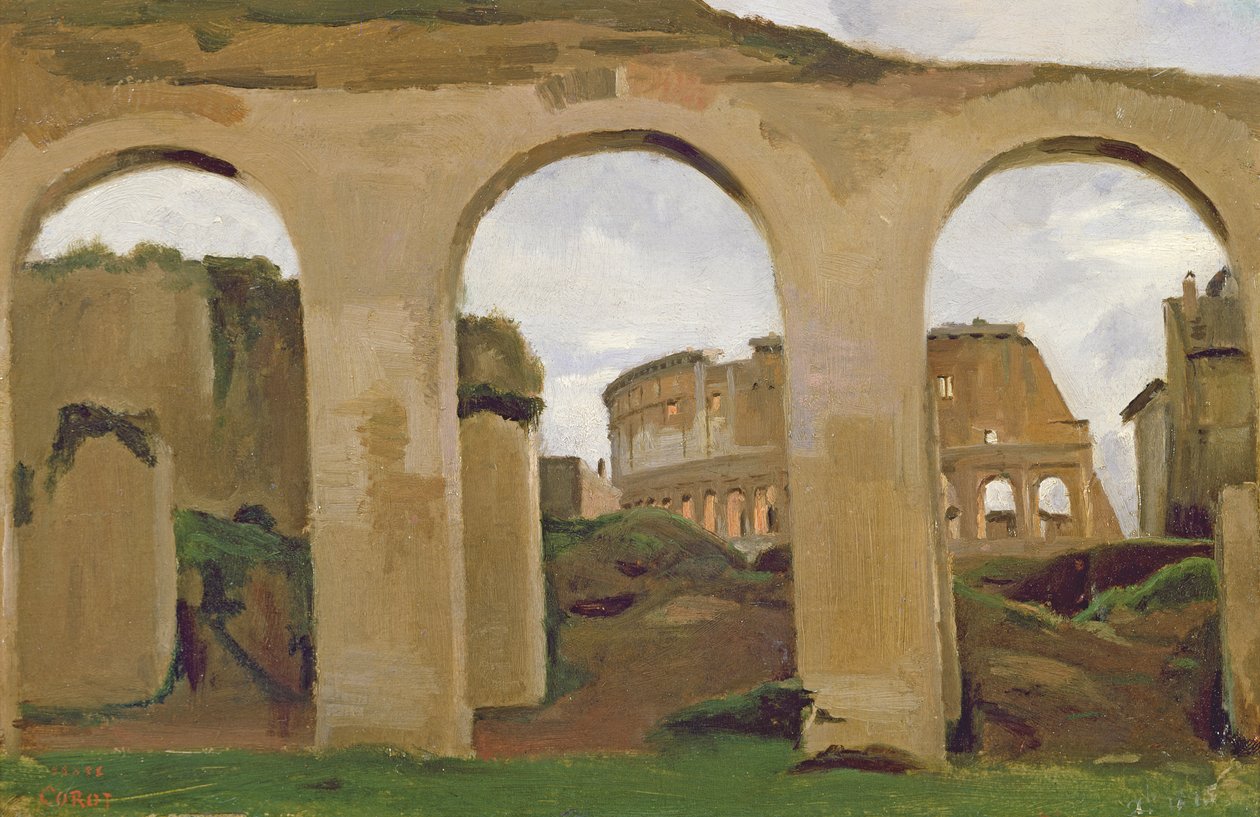 Colosseum, sett genom arkaderna i Basilica of Constantine, 1825 (olja på papper) av Jean Baptiste Camille Corot