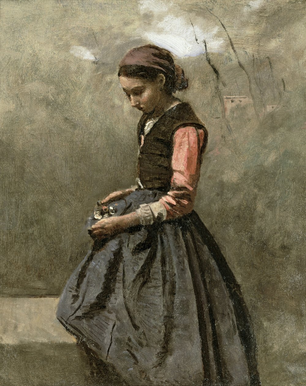 Une jeune fille pensive  av Jean Baptiste Camille Corot