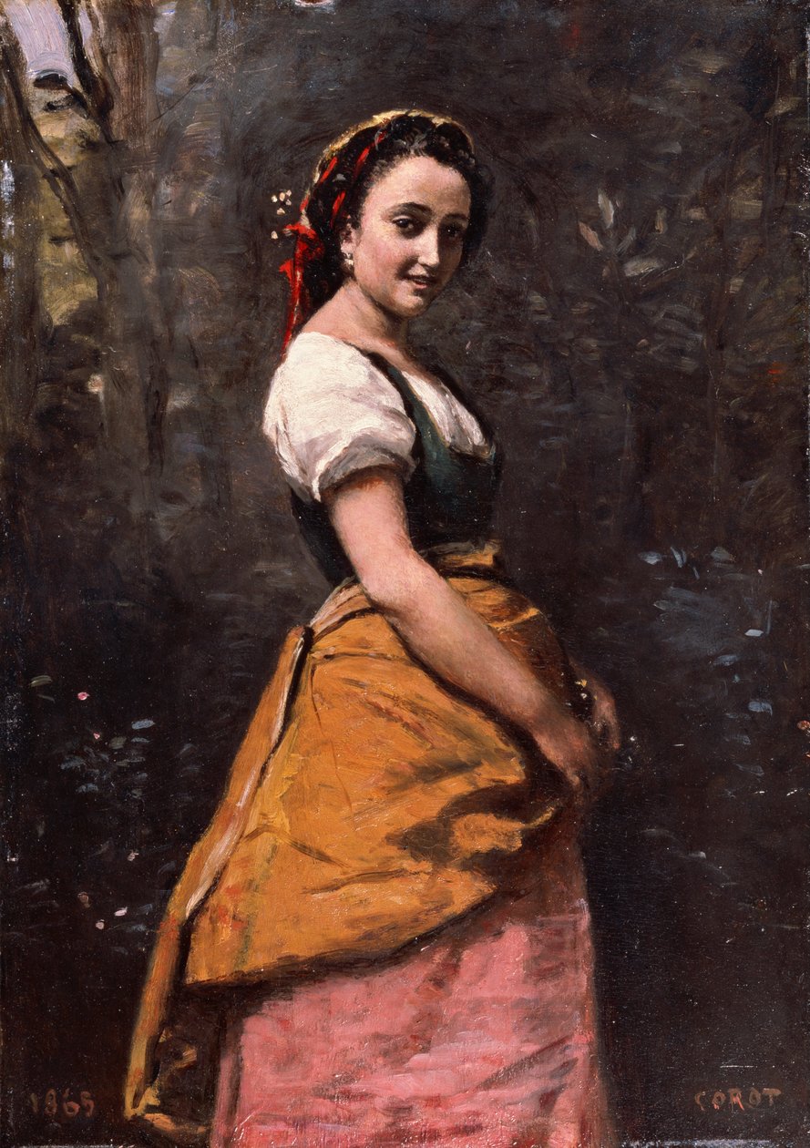 Ung kvinna i skogen av Jean Baptiste Camille Corot