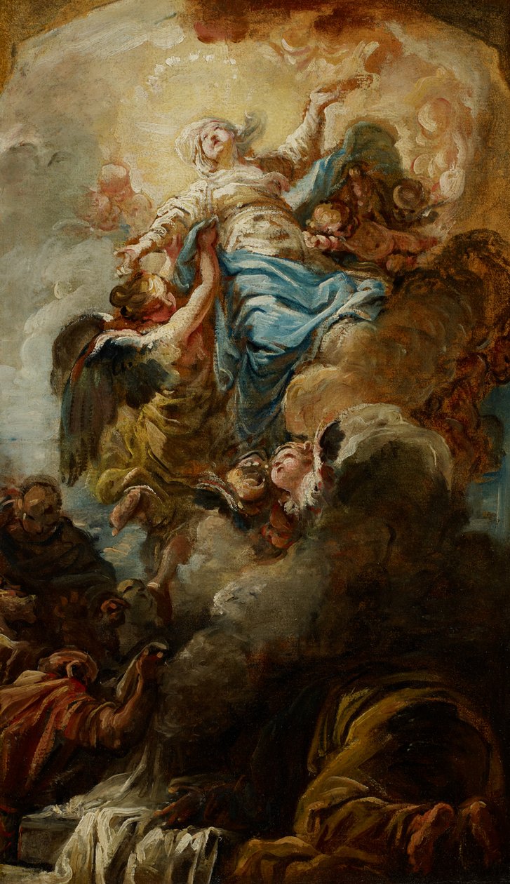 Studie av Jungfruns upptagande, ca 1760 (olja på papper) av Jean Baptiste Deshays de Colleville